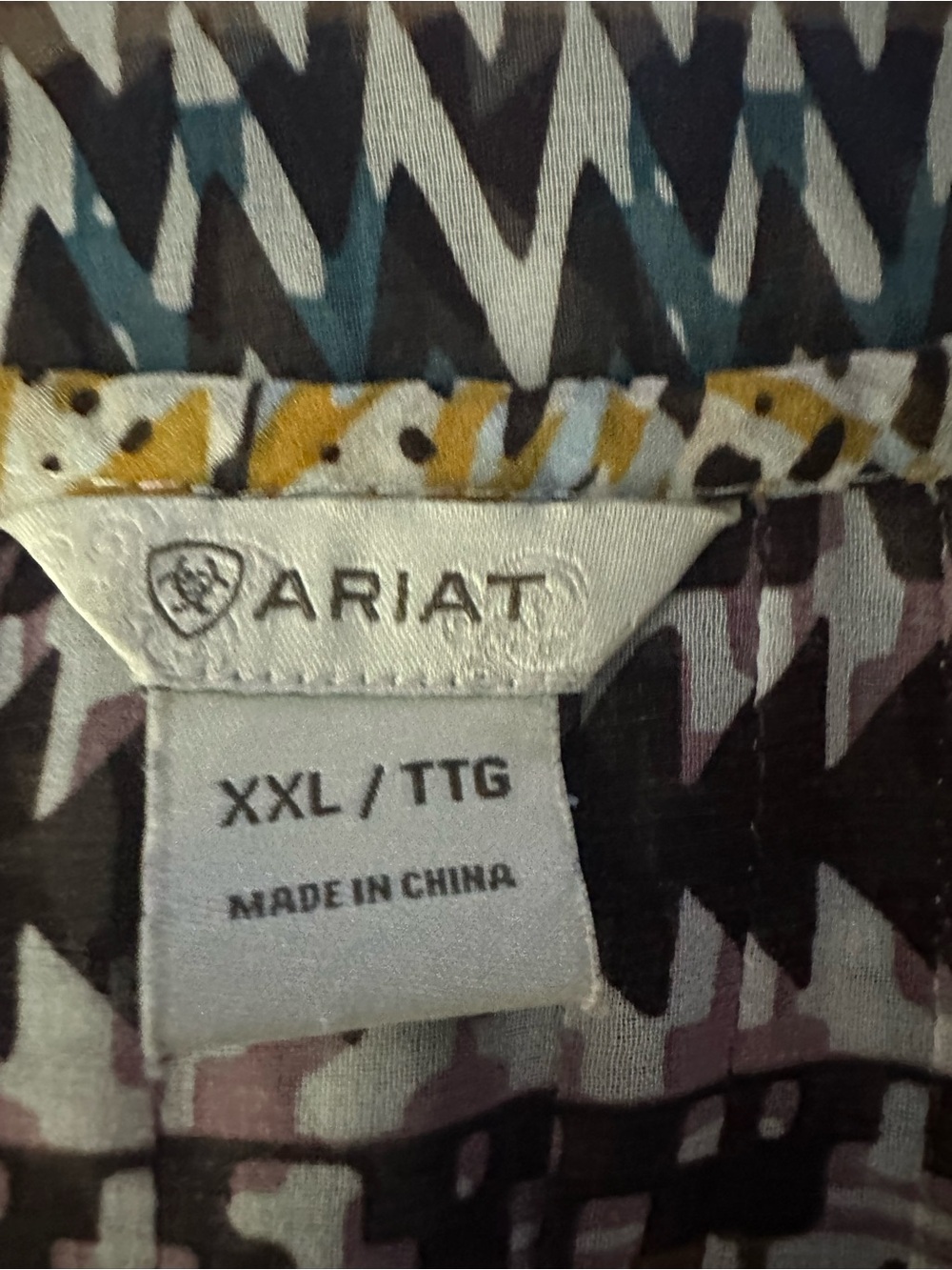 Ariat Aztec-Pattern Tunic Top in Black, White, Teal & Yellow - Picture 6 of 6
